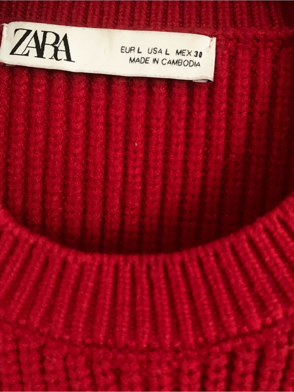 Zara Bright Red Ribbed Crewneck Sweater - Picture 4 of 8
